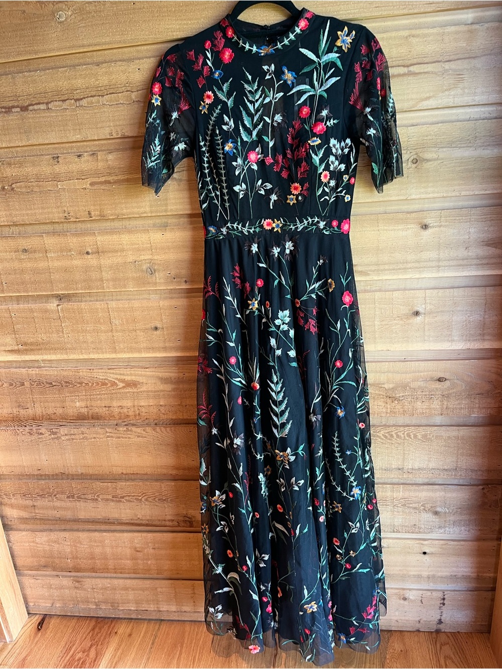 RANNA GILL - NWT Anthropologie Black Maxi Dress Multicolor Floral Embroidery - Picture 2 of 15